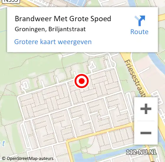 Locatie op kaart van de 112 melding: Brandweer Met Grote Spoed Naar Groningen, Briljantstraat op 23 mei 2022 12:07