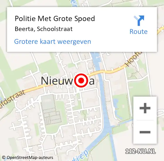 Locatie op kaart van de 112 melding: Politie Met Grote Spoed Naar Beerta, Schoolstraat op 23 mei 2022 12:08