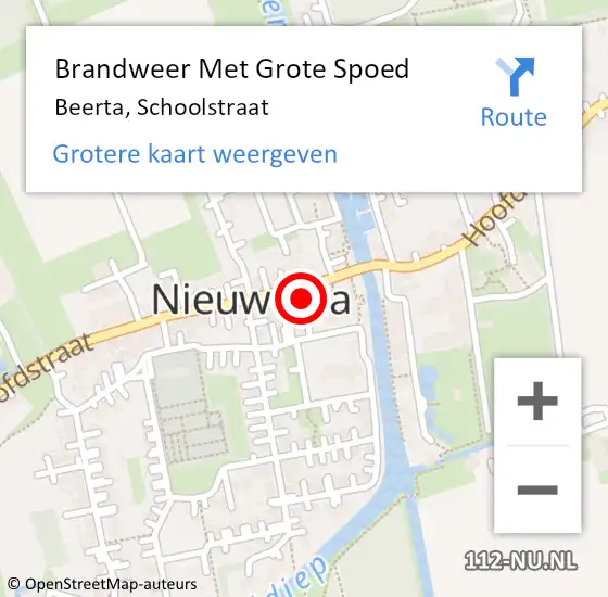 Locatie op kaart van de 112 melding: Brandweer Met Grote Spoed Naar Beerta, Schoolstraat op 23 mei 2022 12:09