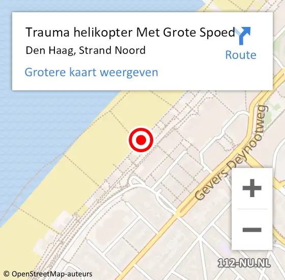 Locatie op kaart van de 112 melding: Trauma helikopter Met Grote Spoed Naar Den Haag, Strand Noord op 23 mei 2022 12:19