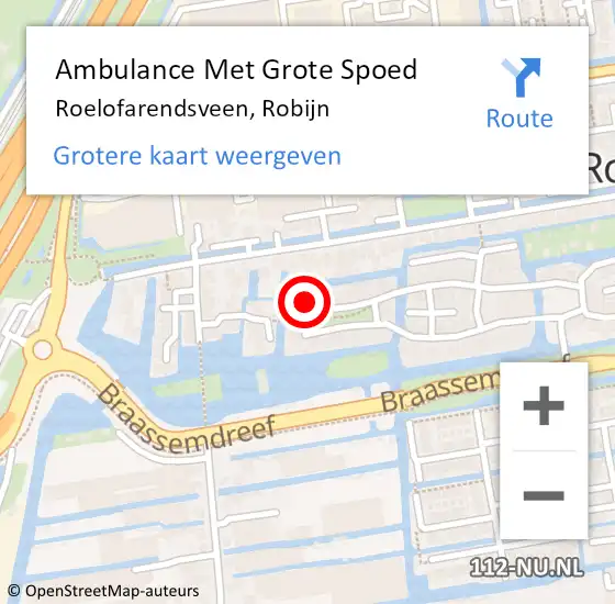 Locatie op kaart van de 112 melding: Ambulance Met Grote Spoed Naar Roelofarendsveen, Robijn op 23 mei 2022 12:21