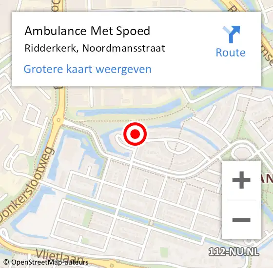 Locatie op kaart van de 112 melding: Ambulance Met Spoed Naar Ridderkerk, Noordmansstraat op 23 mei 2022 12:45