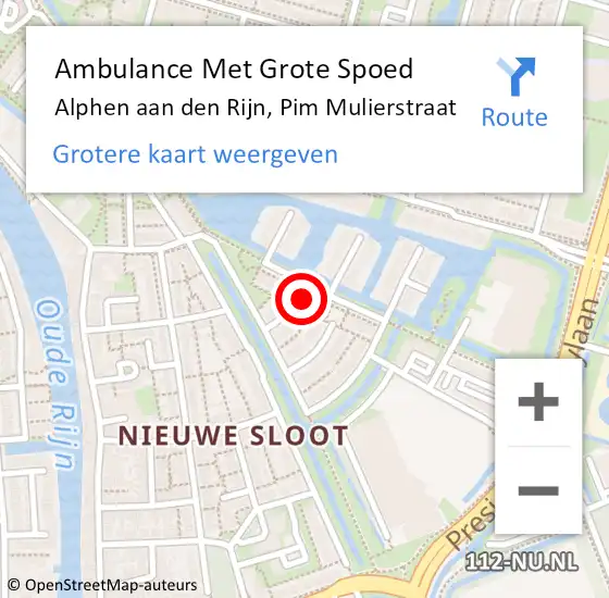 Locatie op kaart van de 112 melding: Ambulance Met Grote Spoed Naar Alphen aan den Rijn, Pim Mulierstraat op 23 mei 2022 13:32