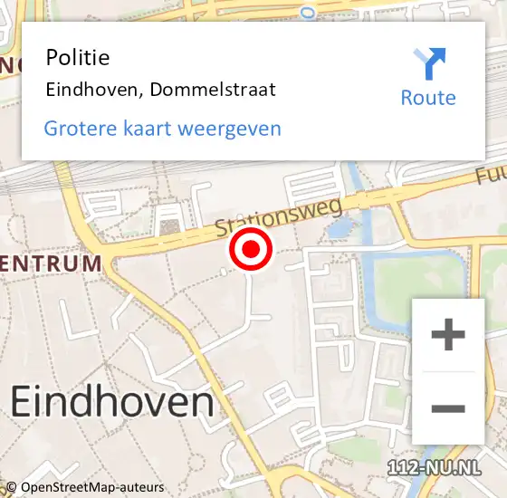 Locatie op kaart van de 112 melding: Politie Eindhoven, Dommelstraat op 23 mei 2022 13:59