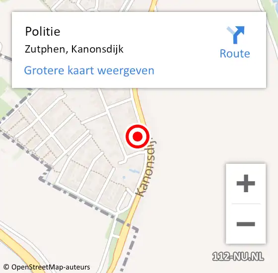 Locatie op kaart van de 112 melding: Politie Zutphen, Kanonsdijk op 23 mei 2022 14:25