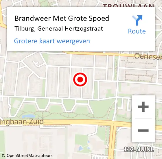 Locatie op kaart van de 112 melding: Brandweer Met Grote Spoed Naar Tilburg, Generaal Hertzogstraat op 23 mei 2022 14:43