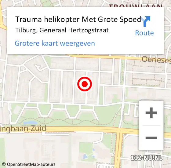 Locatie op kaart van de 112 melding: Trauma helikopter Met Grote Spoed Naar Tilburg, Generaal Hertzogstraat op 23 mei 2022 14:45