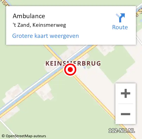 Locatie op kaart van de 112 melding: Ambulance 't Zand, Keinsmerweg op 23 mei 2022 14:57