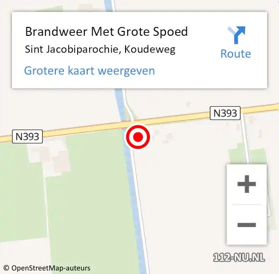 Locatie op kaart van de 112 melding: Brandweer Met Grote Spoed Naar Sint Jacobiparochie, Koudeweg op 23 mei 2022 15:00