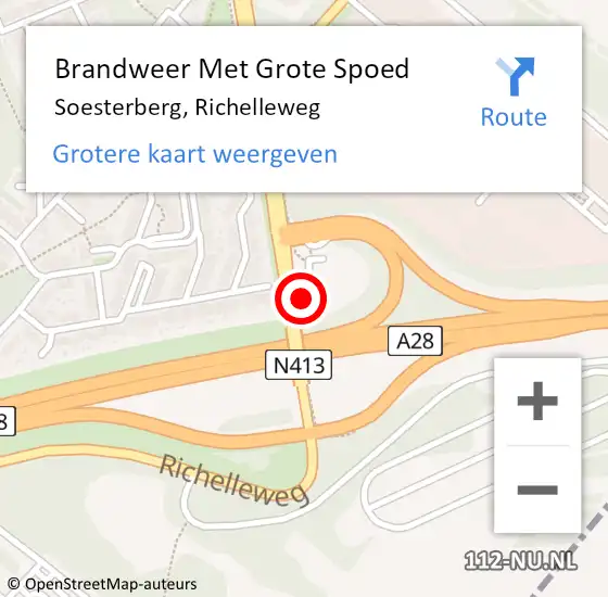 Locatie op kaart van de 112 melding: Brandweer Met Grote Spoed Naar Soesterberg, Richelleweg op 23 mei 2022 15:10