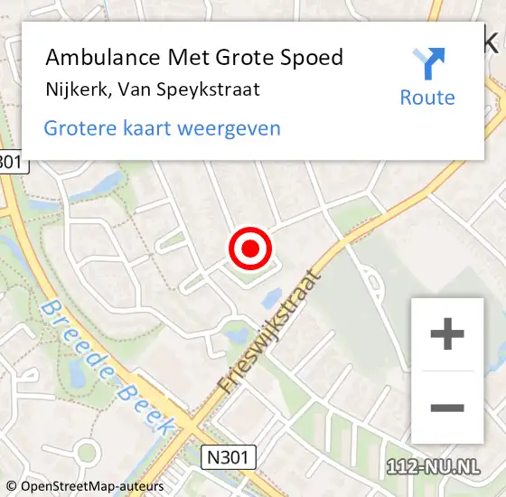 Locatie op kaart van de 112 melding: Ambulance Met Grote Spoed Naar Nijkerk, Van Speykstraat op 23 mei 2022 15:14