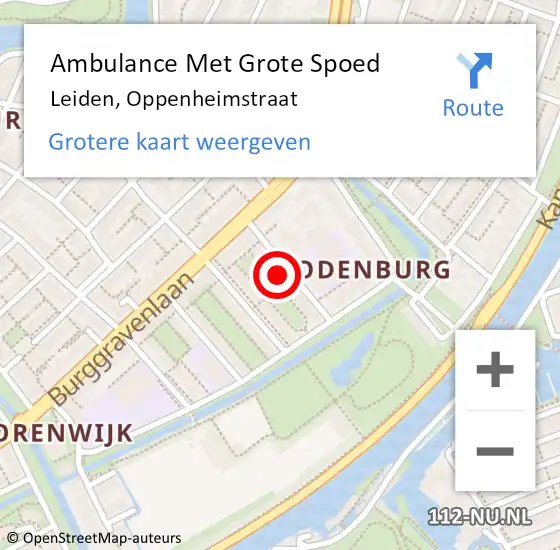 Locatie op kaart van de 112 melding: Ambulance Met Grote Spoed Naar Leiden, Oppenheimstraat op 23 mei 2022 15:23