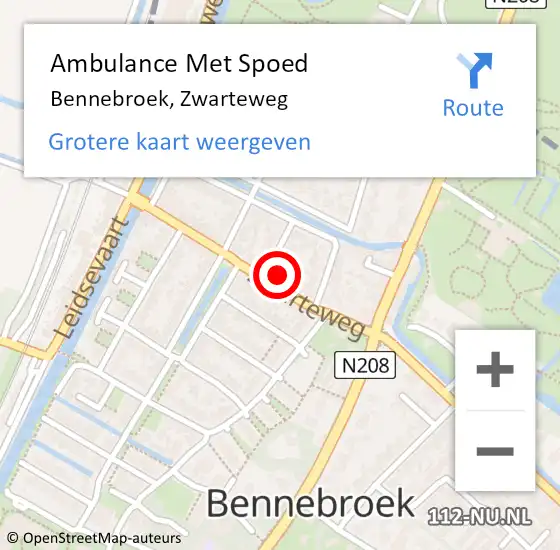 Locatie op kaart van de 112 melding: Ambulance Met Spoed Naar Bennebroek, Zwarteweg op 23 mei 2022 15:26