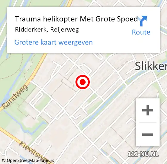 Locatie op kaart van de 112 melding: Trauma helikopter Met Grote Spoed Naar Ridderkerk, Reijerweg op 23 mei 2022 16:13