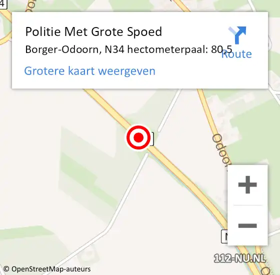 Locatie op kaart van de 112 melding: Politie Met Grote Spoed Naar Borger-Odoorn, N34 hectometerpaal: 80,5 op 23 mei 2022 16:14