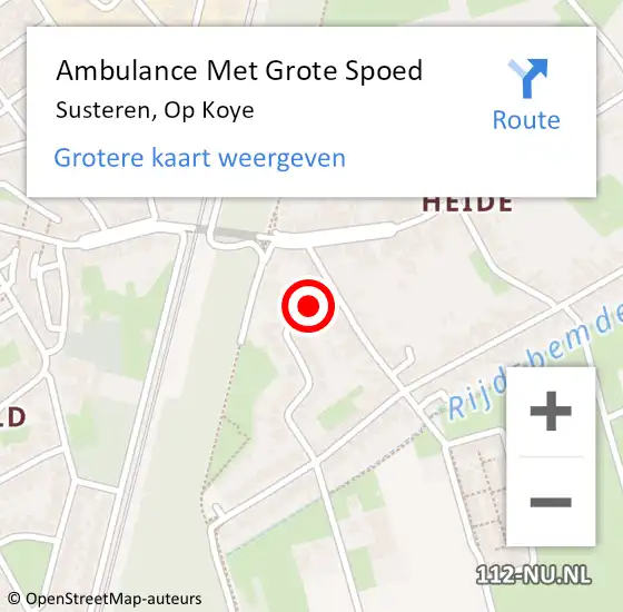 Locatie op kaart van de 112 melding: Ambulance Met Grote Spoed Naar Susteren, Op Koye op 18 juli 2014 08:58