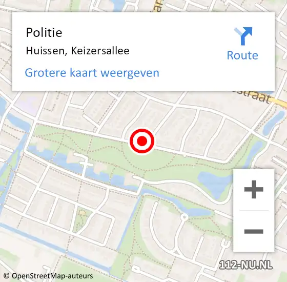 Locatie op kaart van de 112 melding: Politie Huissen, Keizersallee op 23 mei 2022 17:10