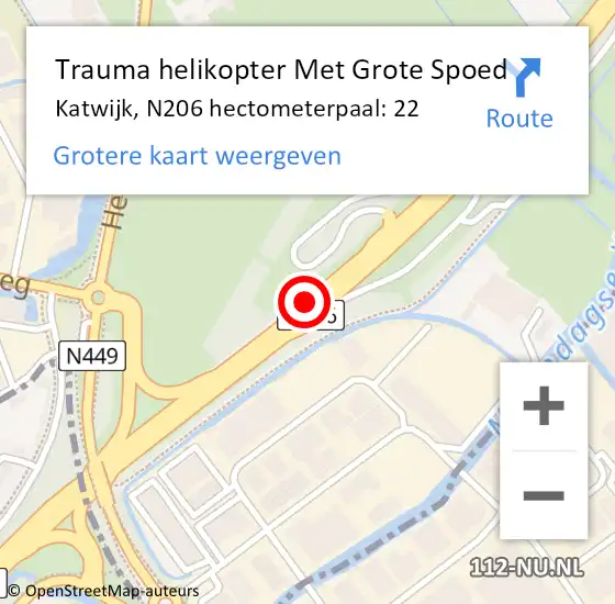 Locatie op kaart van de 112 melding: Trauma helikopter Met Grote Spoed Naar Katwijk, N206 hectometerpaal: 22 op 23 mei 2022 17:18