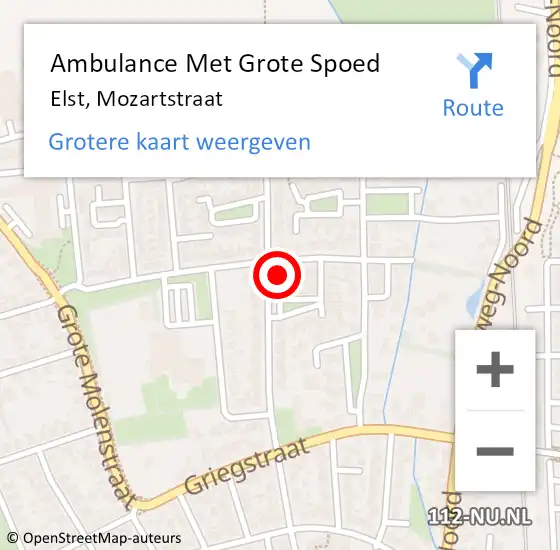 Locatie op kaart van de 112 melding: Ambulance Met Grote Spoed Naar Elst, Mozartstraat op 23 mei 2022 17:22