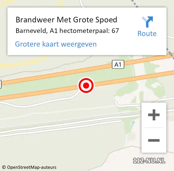 Locatie op kaart van de 112 melding: Brandweer Met Grote Spoed Naar Barneveld, A1 hectometerpaal: 67 op 23 mei 2022 17:33