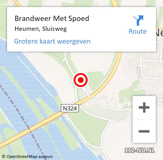 Locatie op kaart van de 112 melding: Brandweer Met Spoed Naar Heumen, Sluisweg op 23 mei 2022 18:08