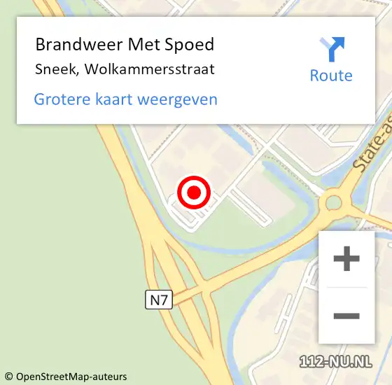 Locatie op kaart van de 112 melding: Brandweer Met Spoed Naar Sneek, Wolkammersstraat op 23 mei 2022 18:11