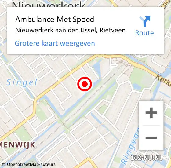 Locatie op kaart van de 112 melding: Ambulance Met Spoed Naar Nieuwerkerk aan den IJssel, Rietveen op 23 mei 2022 18:17