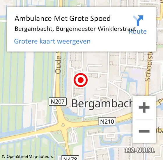 Locatie op kaart van de 112 melding: Ambulance Met Grote Spoed Naar Bergambacht, Burgemeester Winklerstraat op 23 mei 2022 18:46