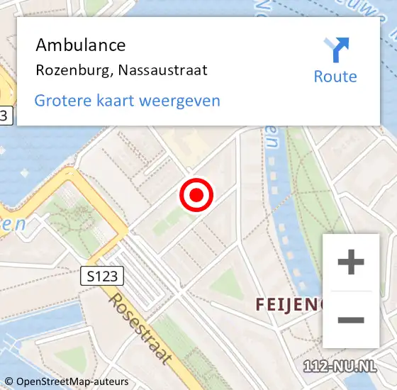 Locatie op kaart van de 112 melding: Ambulance Rozenburg, Nassaustraat op 23 mei 2022 19:03