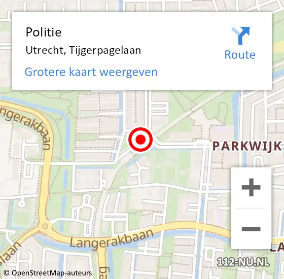 Locatie op kaart van de 112 melding: Politie Utrecht, Tijgerpagelaan op 23 mei 2022 19:13