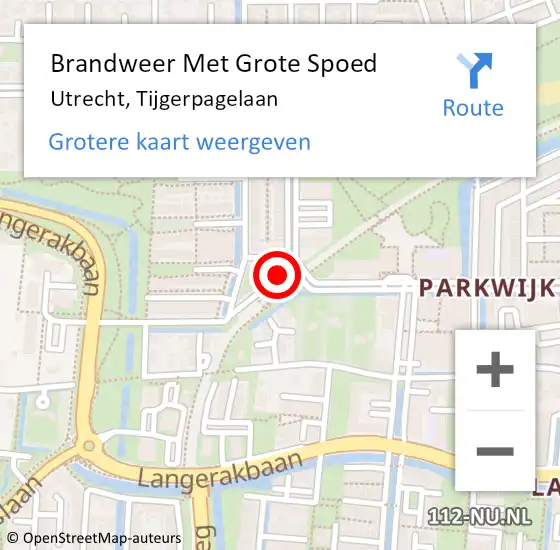 Locatie op kaart van de 112 melding: Brandweer Met Grote Spoed Naar Utrecht, Tijgerpagelaan op 23 mei 2022 19:13