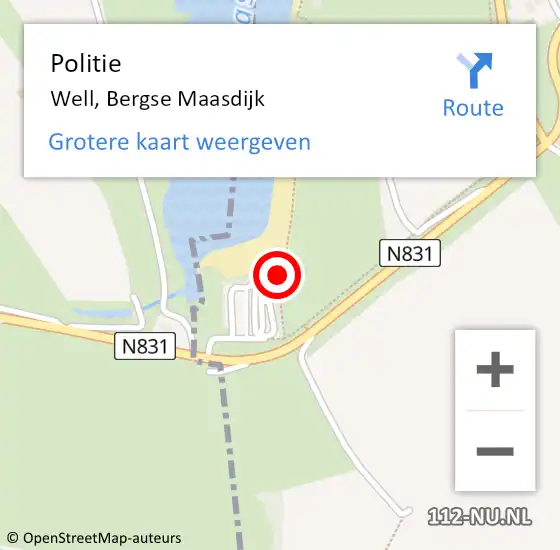 Locatie op kaart van de 112 melding: Politie Well, Bergse Maasdijk op 23 mei 2022 19:15