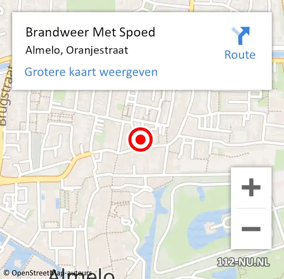 Locatie op kaart van de 112 melding: Brandweer Met Spoed Naar Almelo, Oranjestraat op 23 mei 2022 19:22