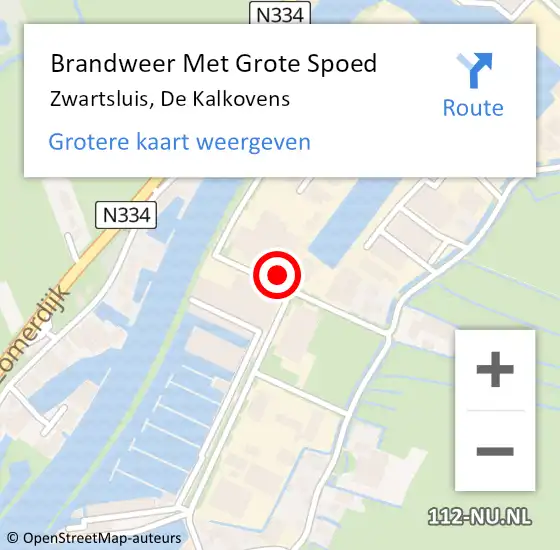 Locatie op kaart van de 112 melding: Brandweer Met Grote Spoed Naar Zwartsluis, De Kalkovens op 23 mei 2022 19:36