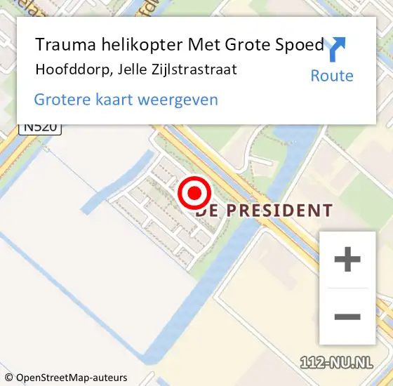 Locatie op kaart van de 112 melding: Trauma helikopter Met Grote Spoed Naar Hoofddorp, Jelle Zijlstrastraat op 23 mei 2022 19:42