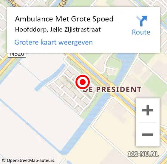 Locatie op kaart van de 112 melding: Ambulance Met Grote Spoed Naar Hoofddorp, Jelle Zijlstrastraat op 23 mei 2022 19:45