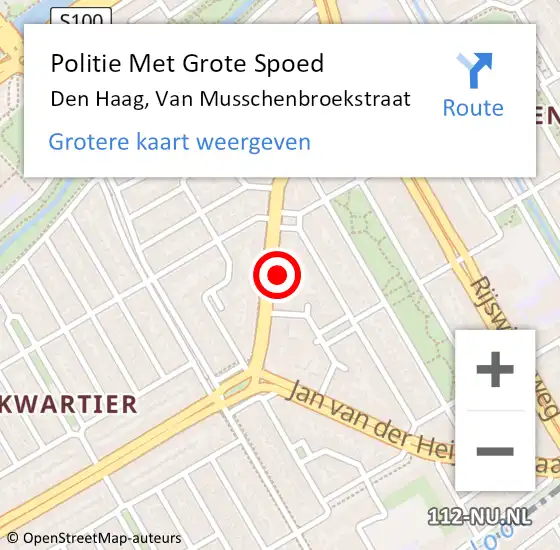 Locatie op kaart van de 112 melding: Politie Met Grote Spoed Naar Den Haag, Van Musschenbroekstraat op 23 mei 2022 19:58