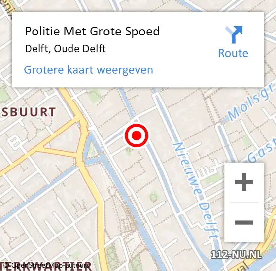 Locatie op kaart van de 112 melding: Politie Met Grote Spoed Naar Delft, Oude Delft op 23 mei 2022 20:18