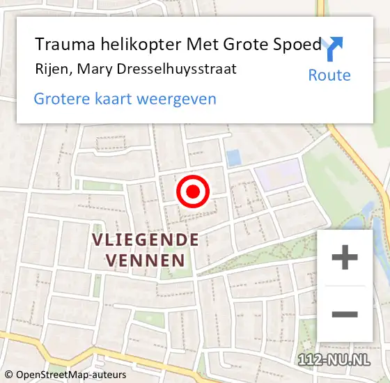 Locatie op kaart van de 112 melding: Trauma helikopter Met Grote Spoed Naar Rijen, Mary Dresselhuysstraat op 23 mei 2022 20:22