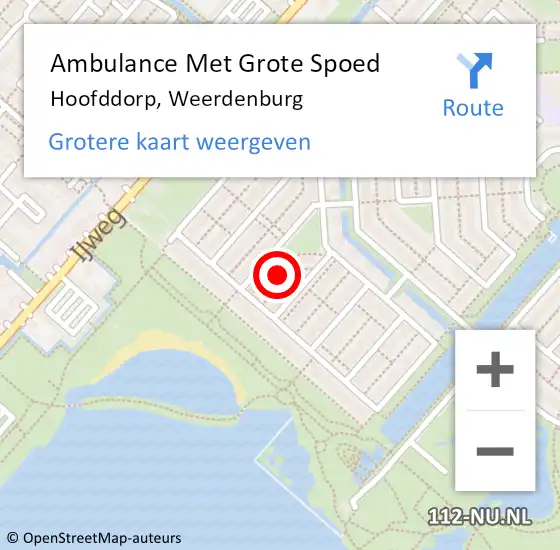 Locatie op kaart van de 112 melding: Ambulance Met Grote Spoed Naar Hoofddorp, Weerdenburg op 23 mei 2022 20:26