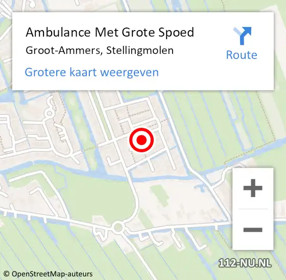 Locatie op kaart van de 112 melding: Ambulance Met Grote Spoed Naar Groot-Ammers, Stellingmolen op 23 mei 2022 20:35