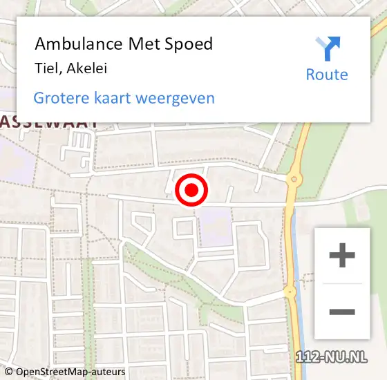 Locatie op kaart van de 112 melding: Ambulance Met Spoed Naar Tiel, Akelei op 23 mei 2022 20:51