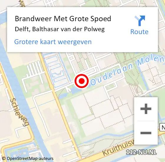 Locatie op kaart van de 112 melding: Brandweer Met Grote Spoed Naar Delft, Balthasar van der Polweg op 23 mei 2022 21:00
