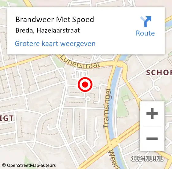 Locatie op kaart van de 112 melding: Brandweer Met Spoed Naar Breda, Hazelaarstraat op 23 mei 2022 21:05