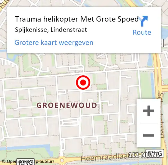 Locatie op kaart van de 112 melding: Trauma helikopter Met Grote Spoed Naar Spijkenisse, Lindenstraat op 23 mei 2022 21:16