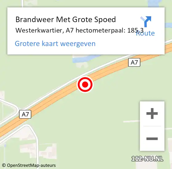 Locatie op kaart van de 112 melding: Brandweer Met Grote Spoed Naar Westerkwartier, A7 hectometerpaal: 185,3 op 23 mei 2022 21:26