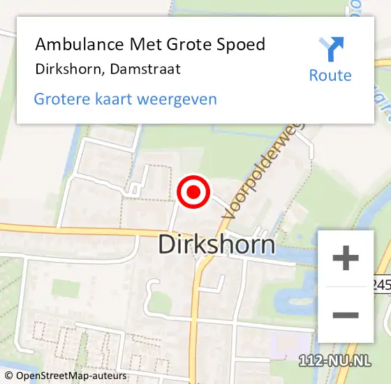 Locatie op kaart van de 112 melding: Ambulance Met Grote Spoed Naar Dirkshorn, Damstraat op 23 mei 2022 21:28