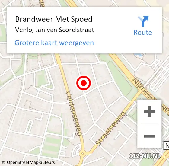 Locatie op kaart van de 112 melding: Brandweer Met Spoed Naar Venlo, Jan van Scorelstraat op 23 mei 2022 22:12