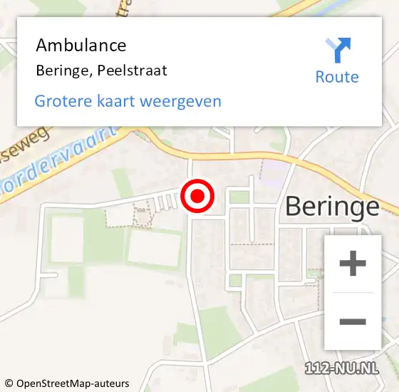 Locatie op kaart van de 112 melding: Ambulance Beringe, Peelstraat op 18 juli 2014 09:25