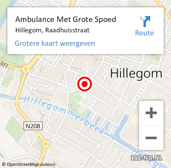 Locatie op kaart van de 112 melding: Ambulance Met Grote Spoed Naar Hillegom, Raadhuisstraat op 23 mei 2022 23:31